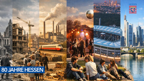 Eine Zusammenstellung aus verschiedenen Bildern, die Hessens Geschichte zeigenen